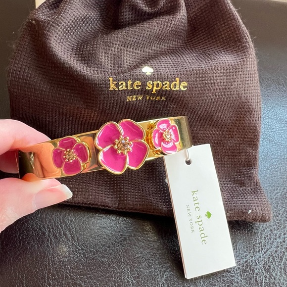 NWT Kate Spade Pink Flutter Floral Gold Bangle Bracelet - Picture 9 of 11
